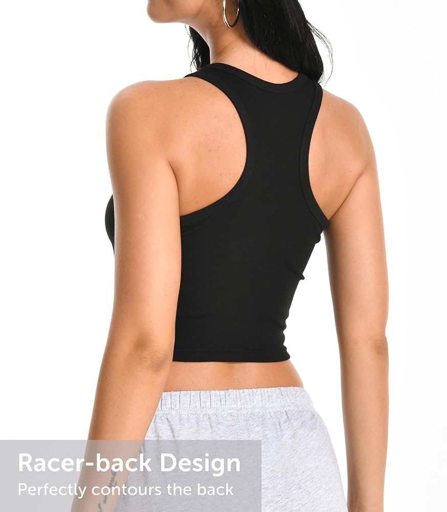 Comfneat Women's 4-Pack Crop Tops Cotton Spandex Racerback